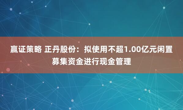 赢证策略 正丹股份：拟使用不超1.00亿元闲置募集资金进行现金管理
